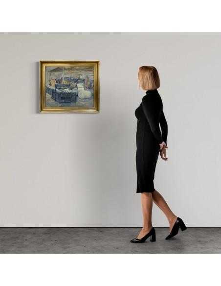 Manuel Santiago. Rotativas Correo Gallego. Óleo sobre tabla.