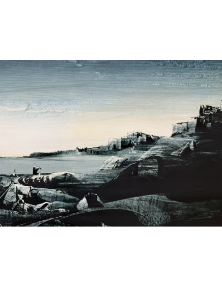 Lugrís Vadillo , Urbano . (Vigo,1942 - A Coruña,2018). S/t.. Óleo sobre tabla.