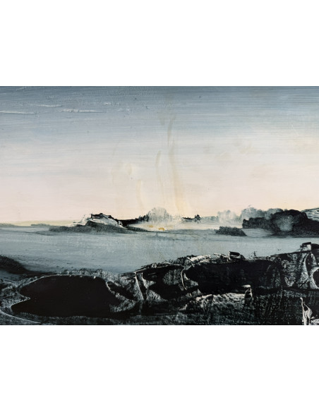 Lugrís Vadillo , Urbano . (Vigo,1942 - A Coruña,2018). S/t.. Óleo sobre tabla.