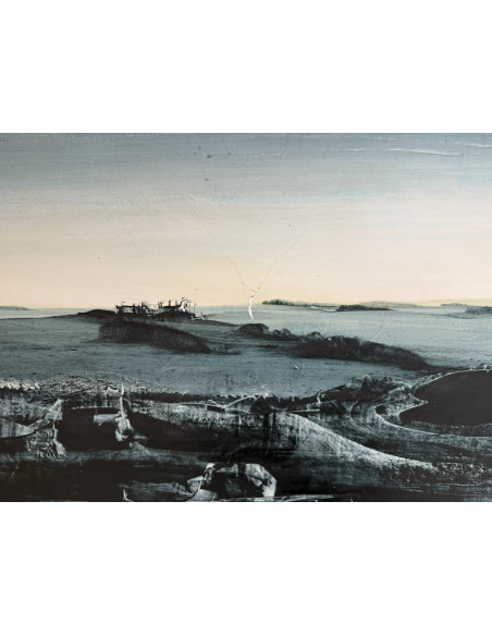 Lugrís Vadillo , Urbano . (Vigo,1942 - A Coruña,2018). S/t.. Óleo sobre tabla.