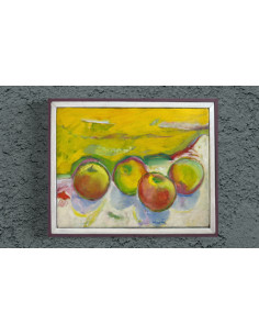 Anxel Huete (Ourense, 1944). Manzanas. Óleo sobre lienzo.