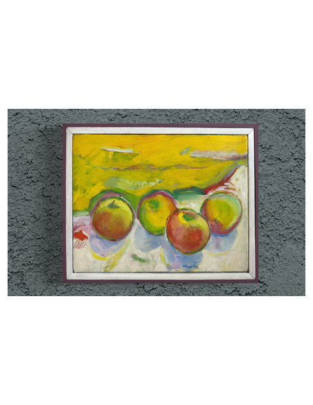 Anxel Huete (Ourense, 1944). Manzanas. Óleo sobre lienzo.