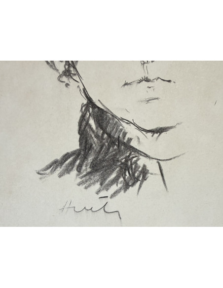 Anxel Huete (Ourense, 1944). Personaje. Carboncillo.