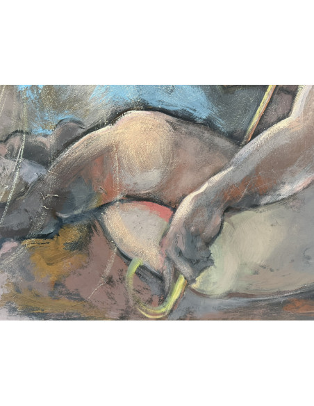 Criado, Felipe. (Gijón, Asturias, 1928 - A Coruña, 2013). Serie paraguas. Óleo sobre tabla.