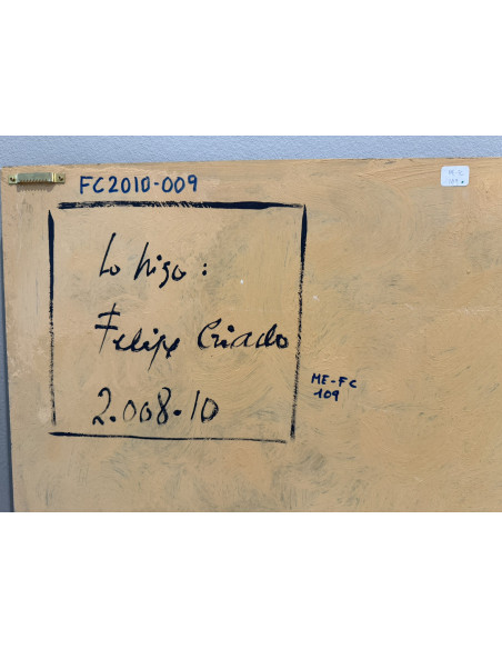 Criado, Felipe. (Gijón, Asturias, 1928 - A Coruña, 2013). Serie paraguas. Óleo sobre tabla.