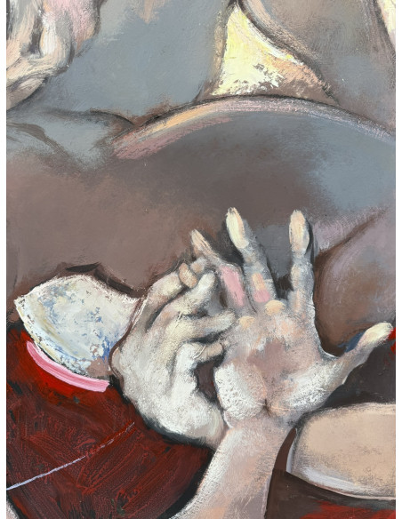 Criado, Felipe. (Gijón, Asturias, 1928 - A Coruña, 2013). Serie paraguas. Óleo sobre tabla.