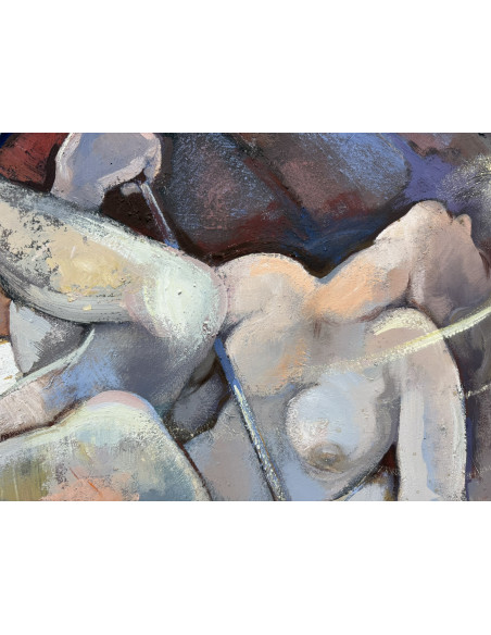 Criado, Felipe. (Gijón, Asturias, 1928 - A Coruña, 2013). Serie paraguas. Óleo sobre tabla.