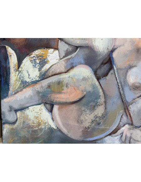 Criado, Felipe. (Gijón, Asturias, 1928 - A Coruña, 2013). Serie paraguas. Óleo sobre tabla.