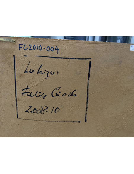 Criado, Felipe. (Gijón, Asturias, 1928 - A Coruña, 2013). Serie paraguas. Óleo sobre tabla.