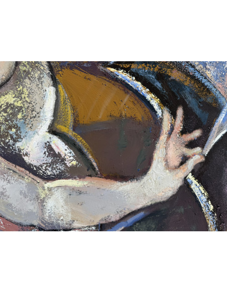 Criado, Felipe. (Gijón, Asturias, 1928 - A Coruña, 2013). Serie paraguas. Óleo sobre tabla.