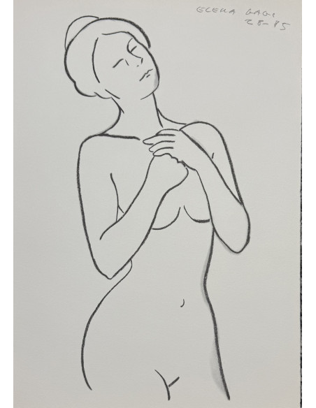Elena Gago (A Coruña 1940 - 2011). Desnudo. Carboncillo.