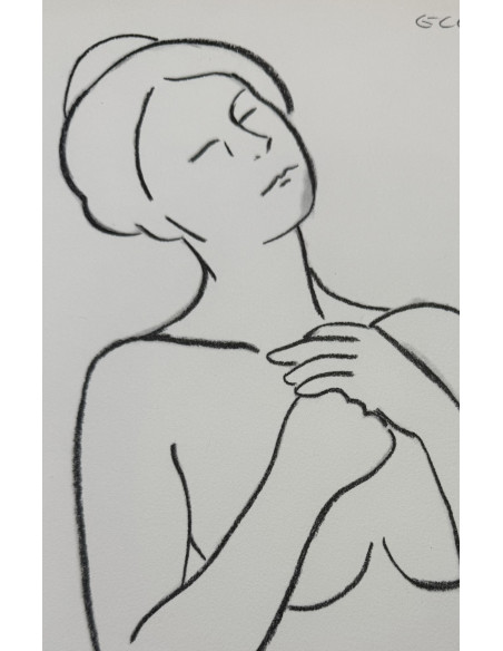 Elena Gago (A Coruña 1940 - 2011). Desnudo. Carboncillo.