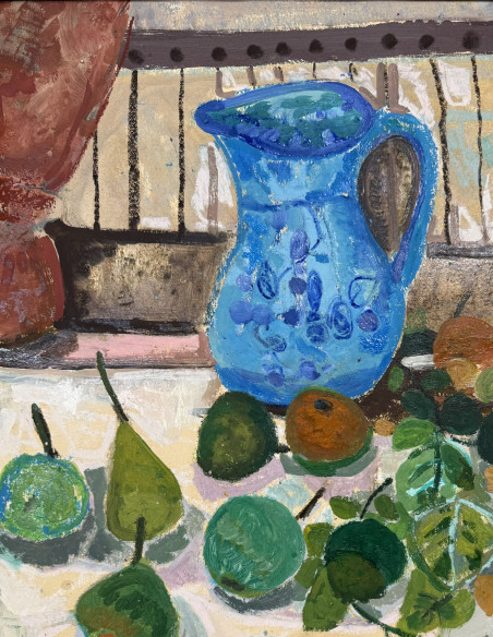Dans, María Antonia (Oza dos Ríos, 1927 - Madrid, 1988). Bodegón. Técnica mixta sobre cartulina.