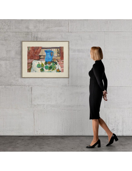 Dans, María Antonia (Oza dos Ríos, 1927 - Madrid, 1988). Bodegón. Técnica mixta sobre cartulina.