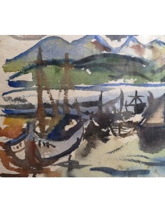 Tenreiro, Jaime (A Coruña, 1955 - 2018) Barcas. Acuarela 2
