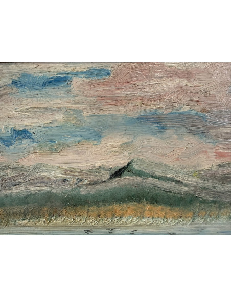 Nelson Zumel. (Baltar, Ourense 1928). Paisaje. Óleo sobre tabla.