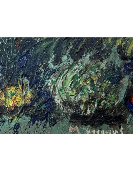 Nelson Zumel. (Baltar, Ourense 1928). Paisaje. Óleo sobre tabla.