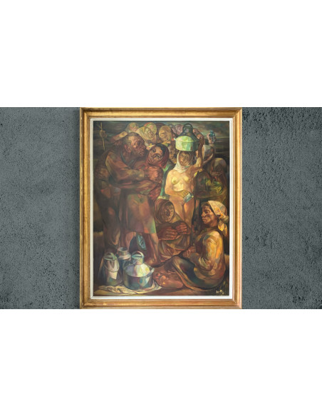 Rivas Briones. (Madrid, 1918 - Pontevedra, 2004). Toleirada da Leiteira. Óleo sobre lienzo.