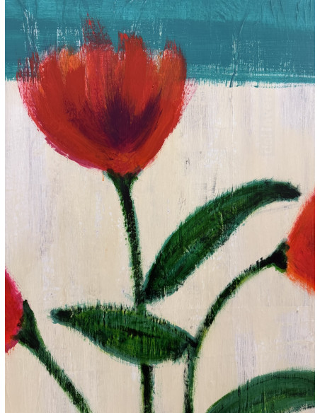 Mónica Coto. Flores. Mixta sobre lienzo.