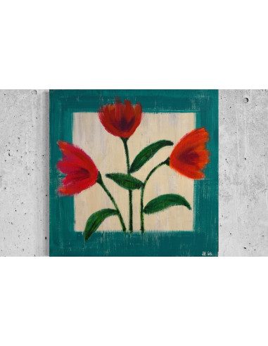 Mónica Coto. Flores. Mixta sobre lienzo.