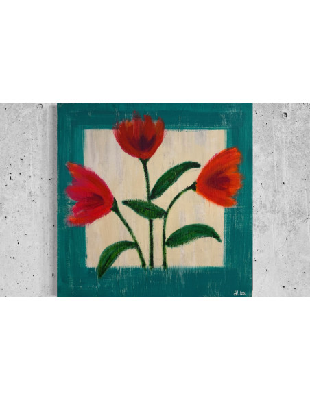 Mónica Coto. Flores. Mixta sobre lienzo.