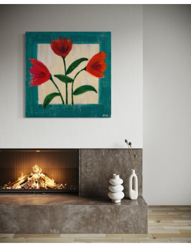 Mónica Coto. Flores. Mixta sobre lienzo.