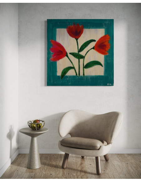 Mónica Coto. Flores. Mixta sobre lienzo.
