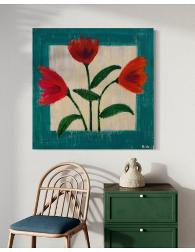 Mónica Coto. Flores. Mixta sobre lienzo.