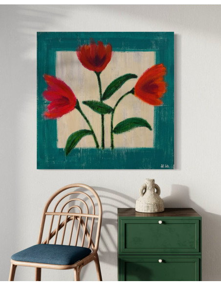 Mónica Coto. Flores. Mixta sobre lienzo.