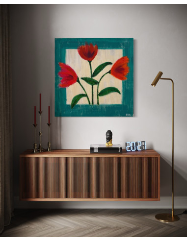 Mónica Coto. Flores. Mixta sobre lienzo.