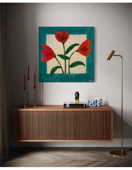 Mónica Coto. Flores. Mixta sobre lienzo.