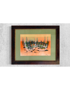 Tomás Pereira Revuelta. (A Coruña 1929-1993). S/t. Aerógrafo y tinta sobre cartulina.