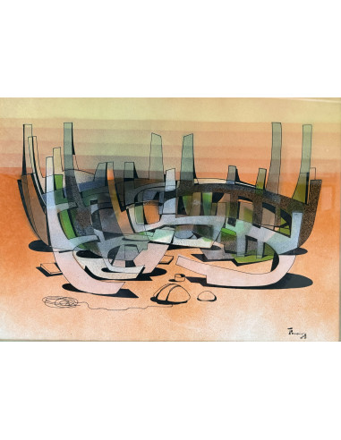 Tomás Pereira Revuelta. (A Coruña 1929-1993). S/t. Aerógrafo y tinta sobre cartulina.