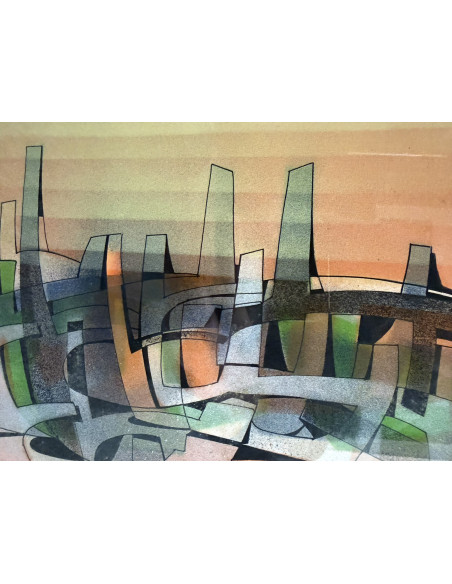 Tomás Pereira Revuelta. (A Coruña 1929-1993). S/t. Aerógrafo y tinta sobre cartulina.