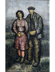 Manuel Pesqueira (Pontevedra, 1911-1988). Pareja. Óleo sobre lienzo. 2