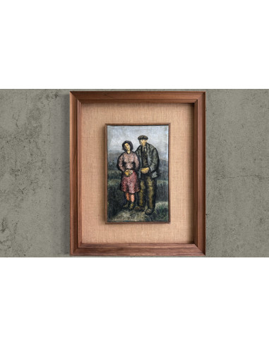 Manuel Pesqueira (Pontevedra, 1911-1988). Pareja. Óleo sobre lienzo.
