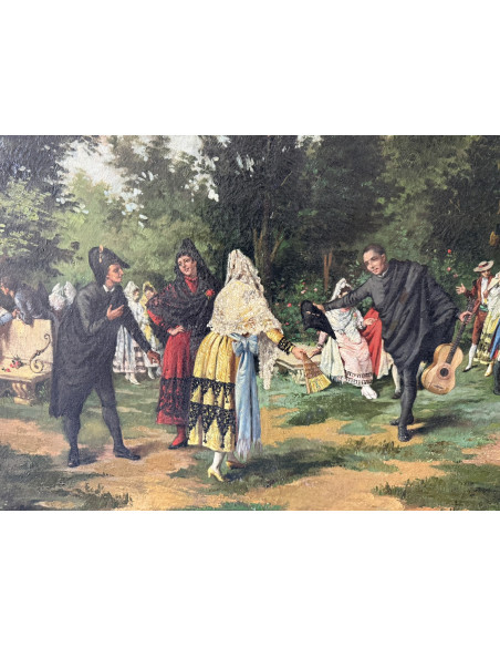 Gerardo Meléndez y Conejo (Orense 1856 - Activo en 1905). Fiesta en el parque. Óleo sobre lienzo.