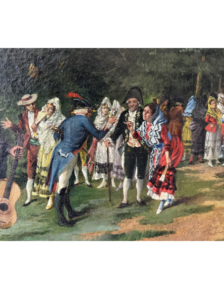 Gerardo Meléndez y Conejo (Orense 1856 - Activo en 1905). Fiesta en el parque. Óleo sobre lienzo.
