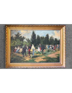 Gerardo Meléndez y Conejo (Orense 1856 - Activo en 1905). Fiesta en el parque. Óleo sobre lienzo.