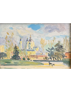 Tenreiro Brochón , Antonio (A Coruña, 1923 - 2006). Madrid. Óleo sobre tabla. 2