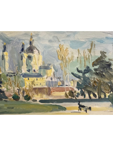 Tenreiro Brochón , Antonio (A Coruña, 1923 - 2006). Madrid. Óleo sobre tabla.