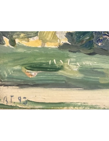Tenreiro Brochón , Antonio (A Coruña, 1923 - 2006). Madrid. Óleo sobre tabla.