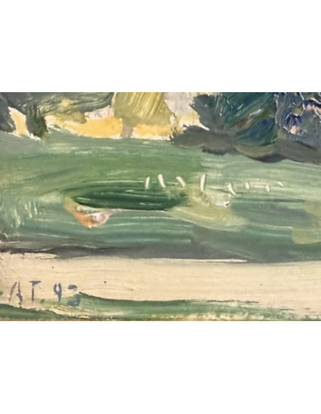 Tenreiro Brochón , Antonio (A Coruña, 1923 - 2006). Madrid. Óleo sobre tabla.