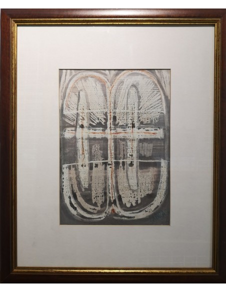 Labra, José María (A Coruña, 1925 - Palma de Mallorca, 1994). Composición. Técnica mixta sobre cartulina.