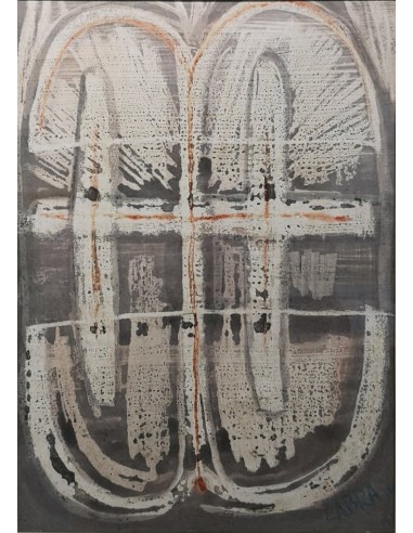 Labra, José María (A Coruña, 1925 - Palma de Mallorca, 1994). Composición. Técnica mixta sobre cartulina.