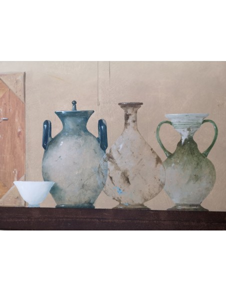 Garaizábal, Javier. (Ferrol, A Coruña, 1944). Bodegón. Óleo sobre tabla.