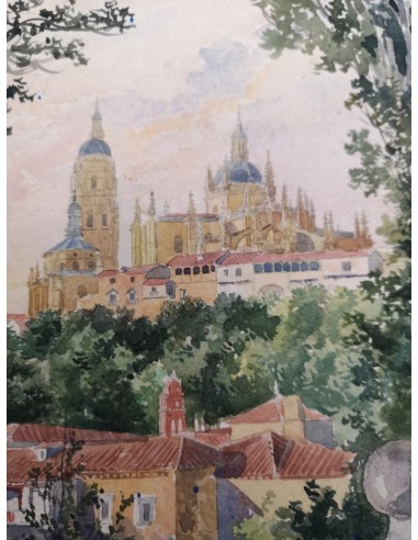 Pedro Pérez de Castro. (Madrid 1823 - 1902). Catedral de Segovia. Acuarela.