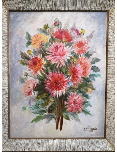 Villaverde Pumar, Antonia ( Carballo 1920 - Coruña 2018). Florero. Óleo sobre lienzo.