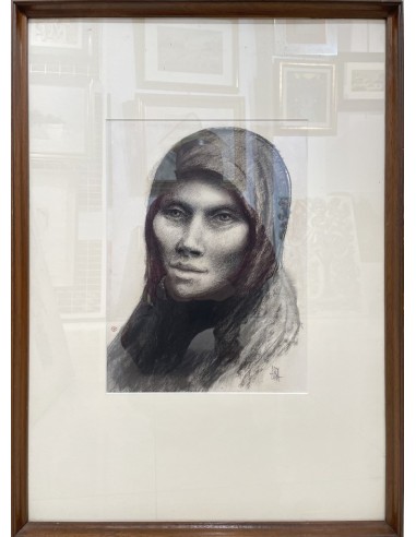 Labra, José María (A Coruña, 1925 - Palma de Mallorca, 1994). Retrato. Carboncillo sobre cartulina..