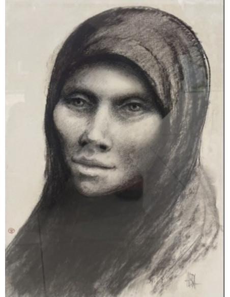 Labra, José María (A Coruña, 1925 - Palma de Mallorca, 1994). Retrato. Carboncillo sobre cartulina..